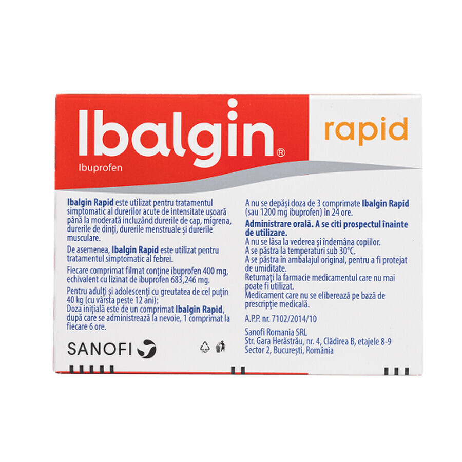 Ibalgin Rapid 400 mg, 12 comprimate, Sanofi