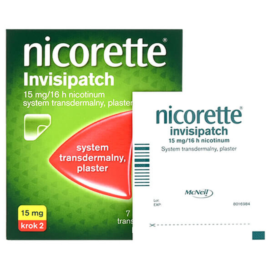 Nicorette Invisipatch 15 mg/16 h, sistem transdermic, plasture, 7 bucăți