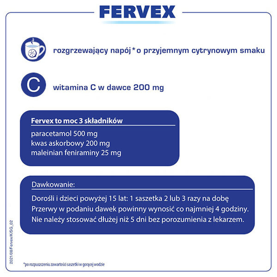 Fervex 500 mg + 200 mg + 25 mg, granulat pentru soluție orală, 12 pliculețe