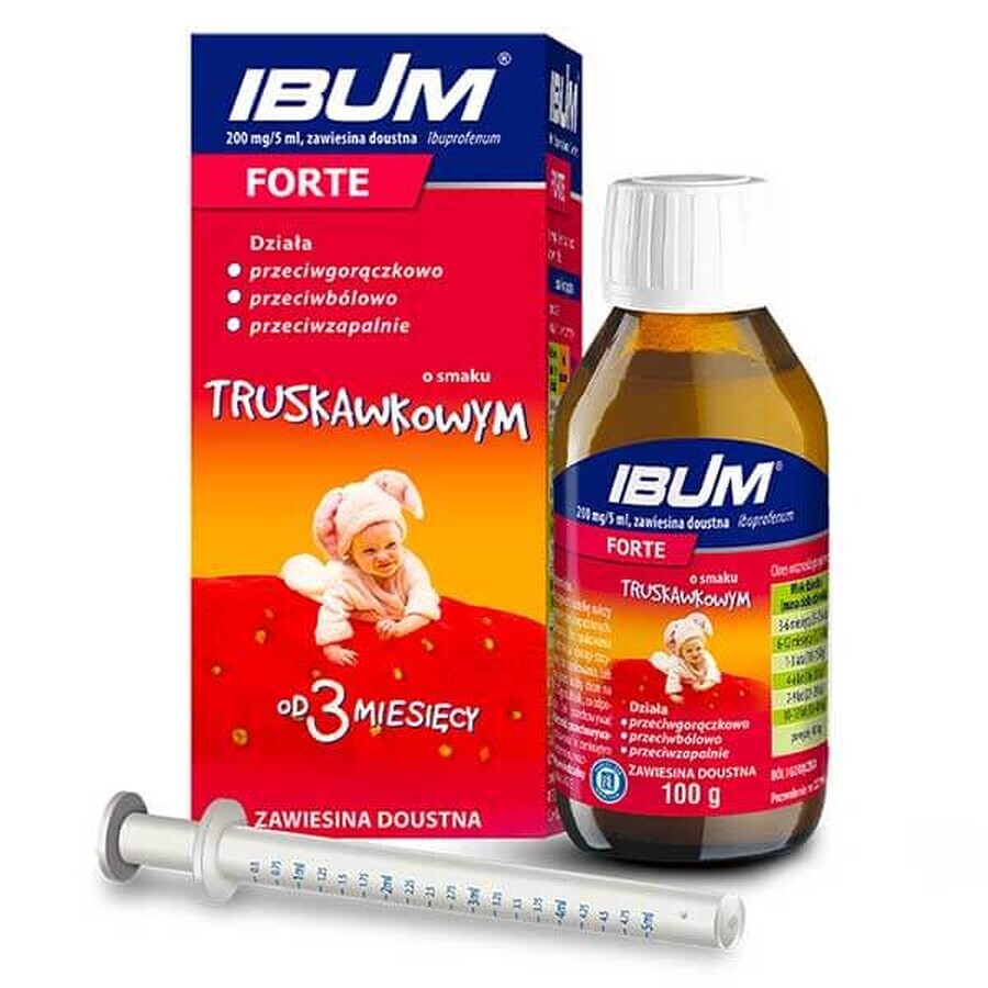 Ibum Forte 200 mg/ 5 ml, suspensie orală pentru copii de la 3 luni, aromă de căpșuni, 100 g