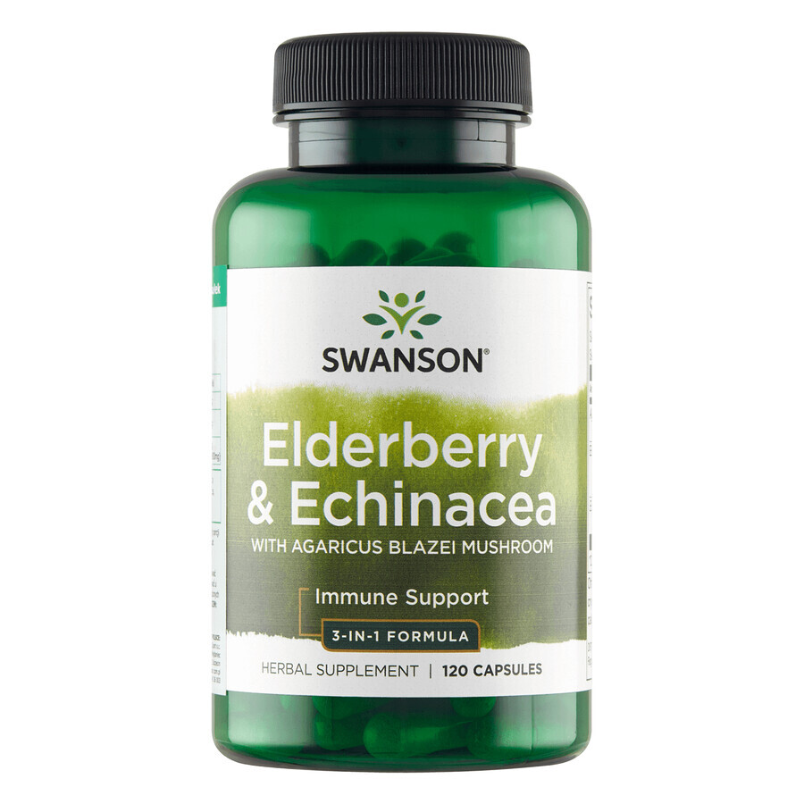 Swanson Sambuco ed Echinacea con fungo Agaricus Blazei, sambuco, echinacea e agaricus, 120 capsule