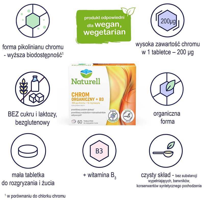 Naturell Organic Chromium + B3, 60 comprimate masticabile