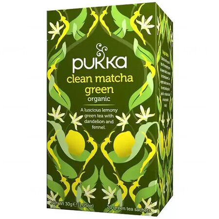 Pukka Clean Matcha Green Organic, tè verde con Matcha, 1,5 g x 20 bustine