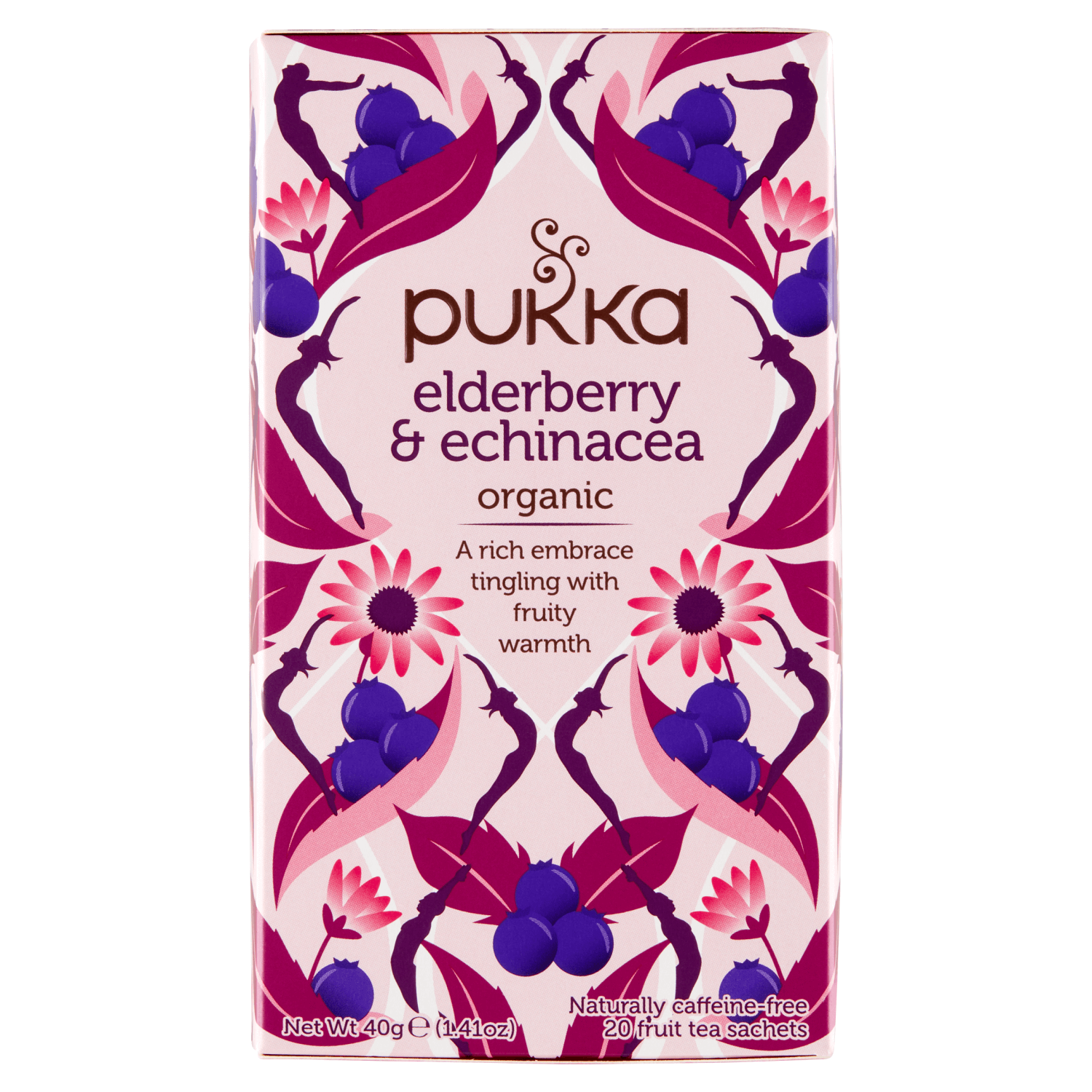 Pukka Elderberry &amp; Echinacea Organic, ceai de fructe și plante, copăcel violet și soc, aromat, 2 g x 20 pliculețe