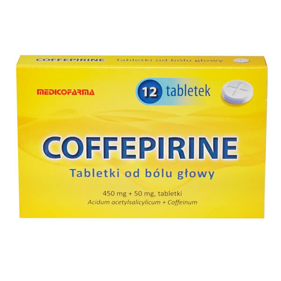 Coffepirine comprimate pentru dureri de cap 450 mg + 50 mg, 12 comprimate