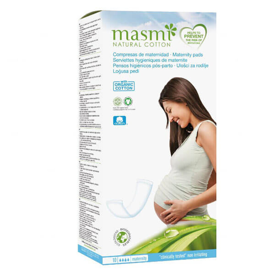 Masmi Natural Cotton, tampoane postnatale din bumbac organic, 10 bucăți