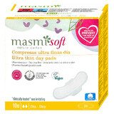 Masmi Natural Cotton Șervețele sanitare moi, din bumbac organic, cu aripi, de zi, ultra-subțiri, 10 bucăți