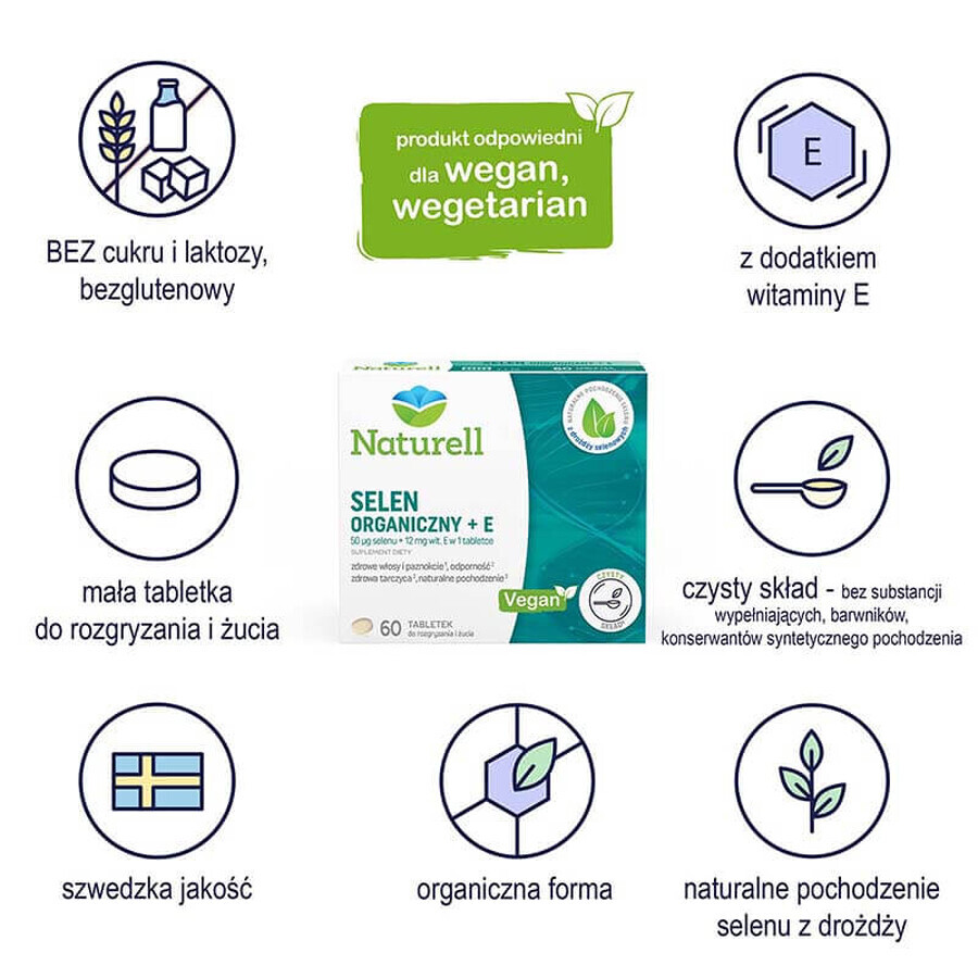 Naturell Organic Seleniu + E, 60 comprimate masticabile