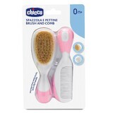 Chicco natural hair brush + comb, pink, from birth