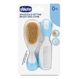 Chicco natural hair brush + comb, turquoise, from birth