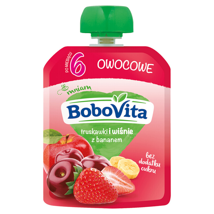 BoboVita Mousse într-un tub, căpșuni și cireșe cu banane, după 6 luni, 80 g