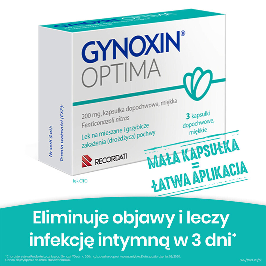 Gynoxin Optima 200 mg, 3 zachte vaginale capsules