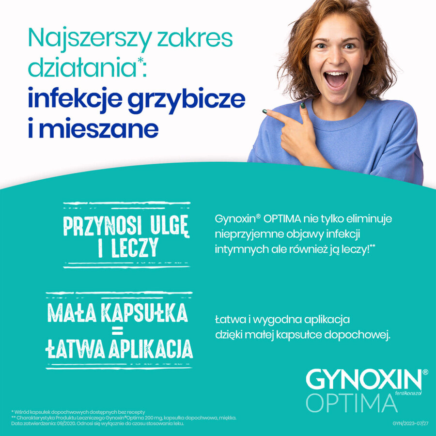 Gynoxin Optima 200 mg, 3 zachte vaginale capsules