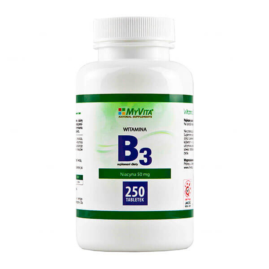 MyVita Vitamine B3, niacine 50 mg, 250 comprimés