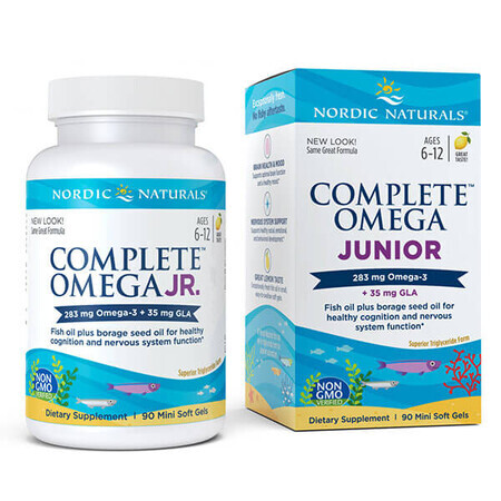 Nordic Naturals Complete Omega Junior, pentru copii 6-12 ani, aromă de lămâie, 90 capsule