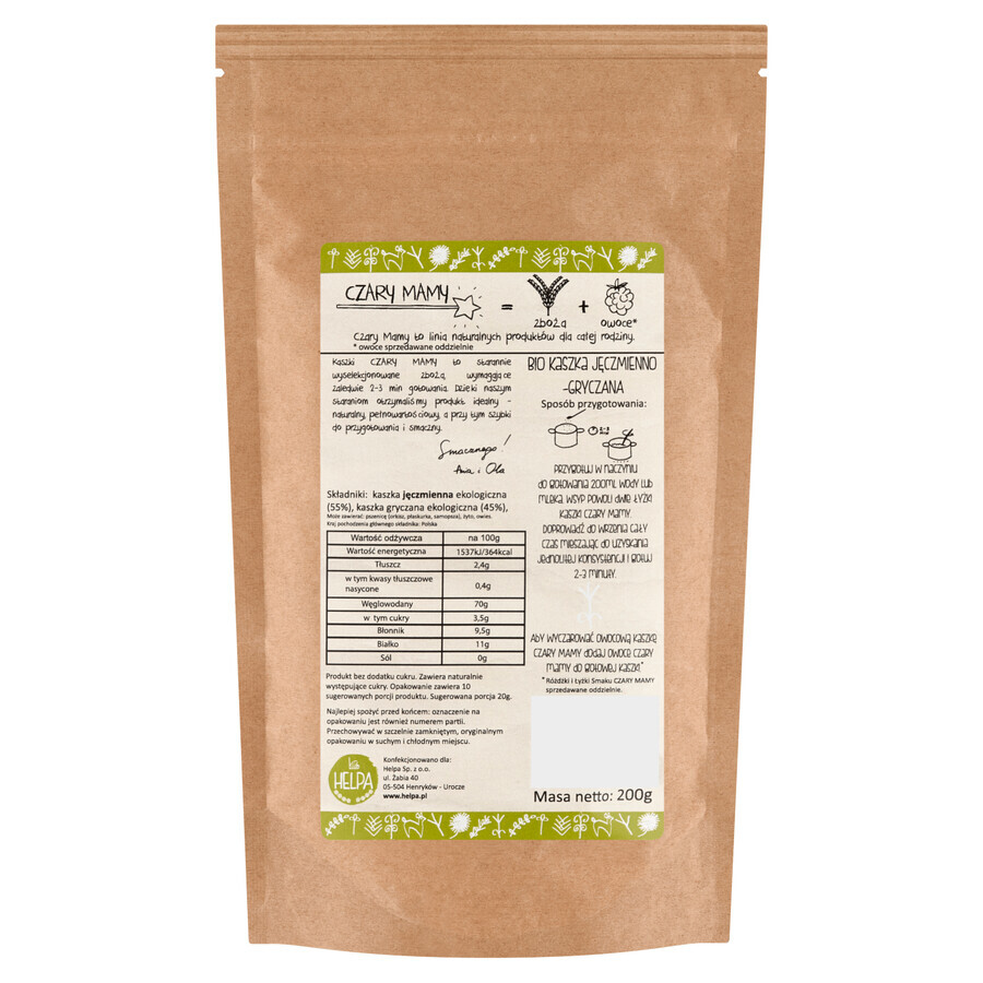 Helpa Mom's Spells Bio Barley and Buckwheat Porridge, sans produits laitiers, sans sucre ajouté, 200 g