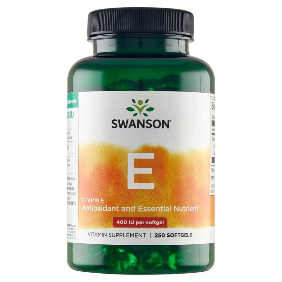 Swanson E, vitamina E naturală 400 UI, 250 capsule gel