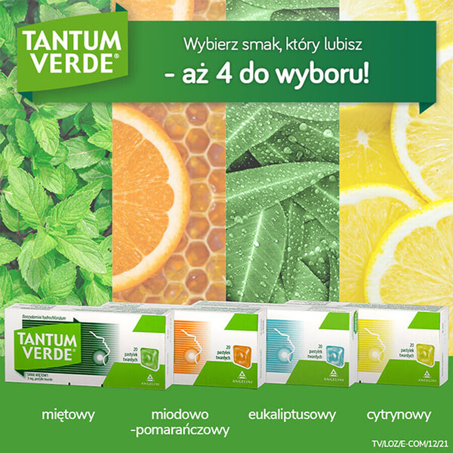 Tantum Verde 3 mg, aromă de lămâie, 20 pastile tari