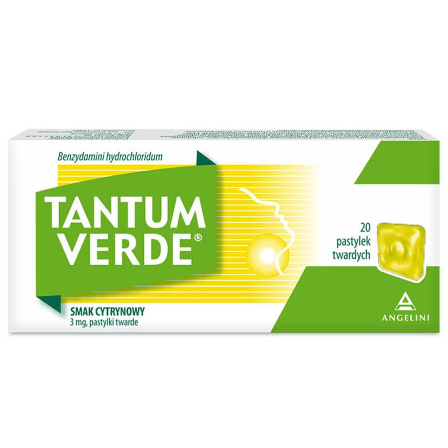 Tantum Verde 3 mg, aromă de lămâie, 20 pastile tari