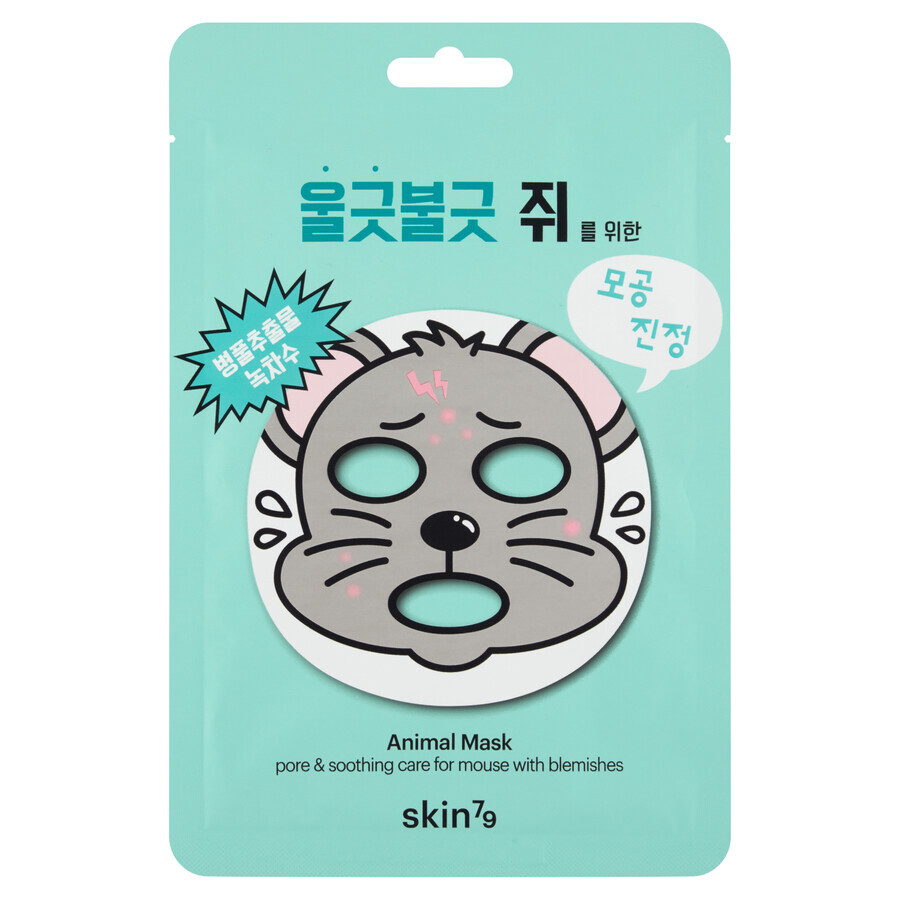 Skin79 Animal Mask Mouse with Imperfecciones, mascarilla facial en hoja limpiadora, piel con imperfecciones, 23 g