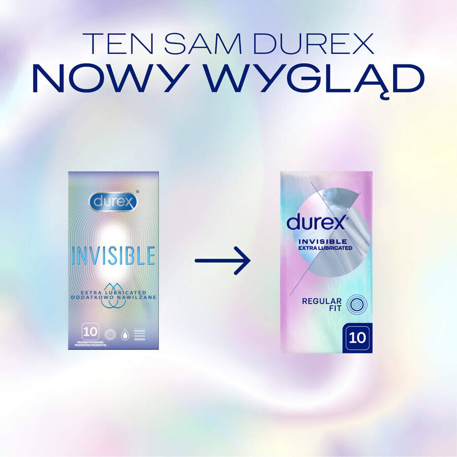 Durex Invisible, preservativi extra umidificati, super sottili, 10 pezzi