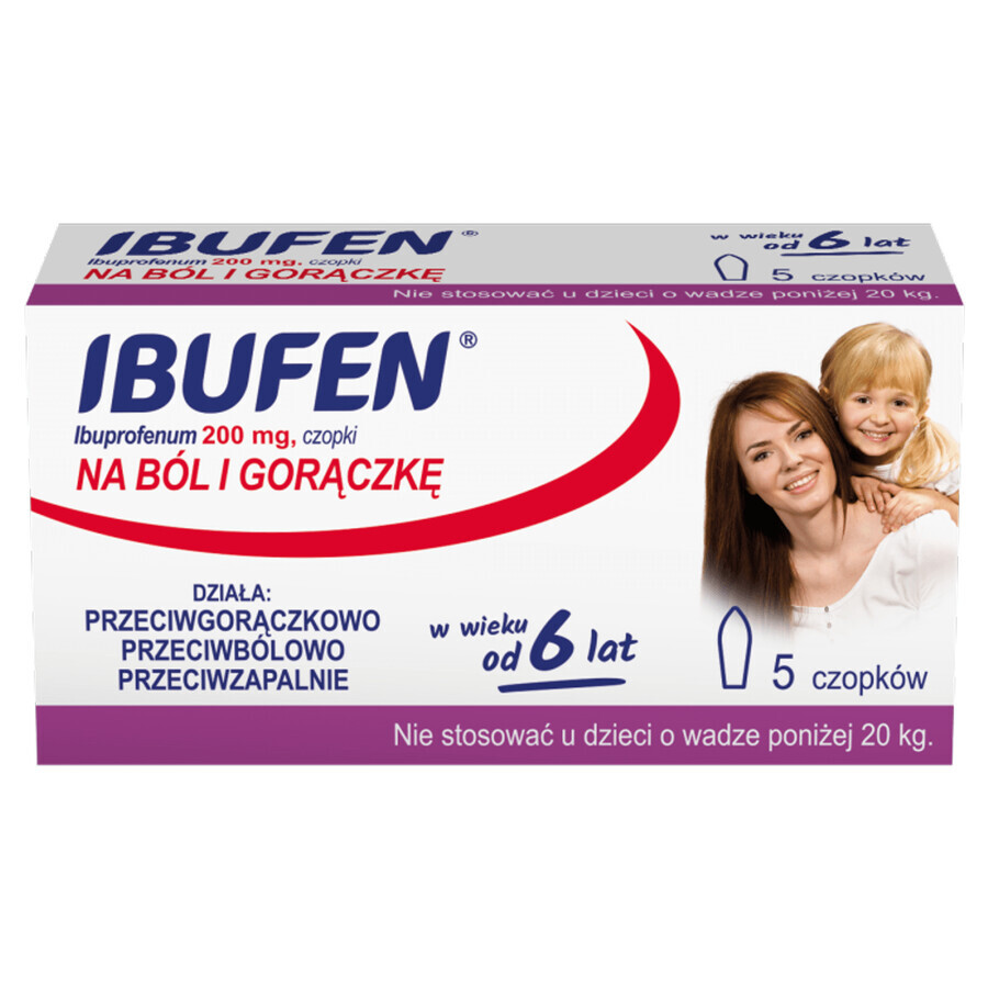 Ibufen Baby 200 mg, supozitoare de la vârsta de 6 ani, 5 unități