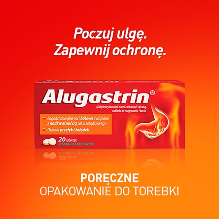 Alugastrin 340 mg, aromă de mentă, 20 comprimate masticabile