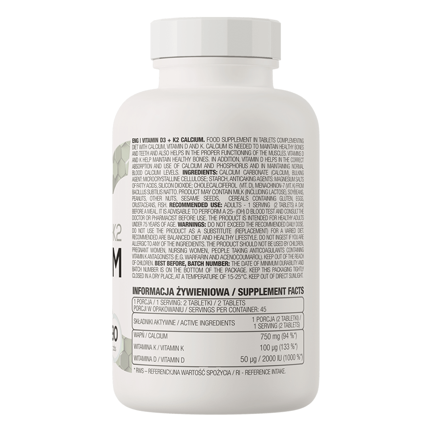 OstroVit Vitamina D3 + K2 Calciu, 90 comprimate