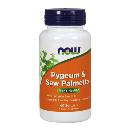 Now Foods Pygeum &amp; Saw Palmetto, ciruela africana y palma enana americana, 60 cápsulas