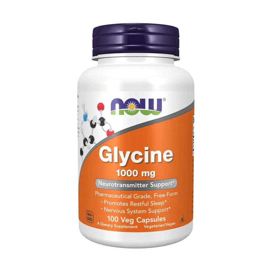 Now Foods Glycine 1000 mg, glicină, 100 capsule vegetariene