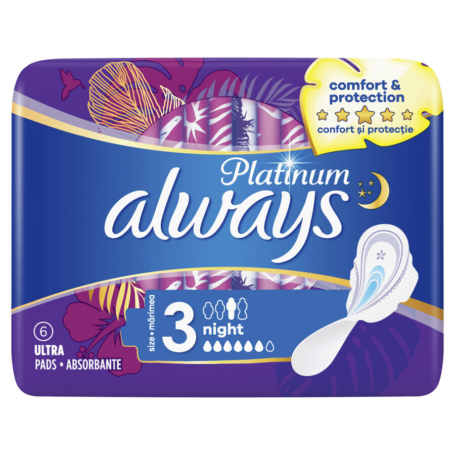 Always Platinum, prosoape sanitare, Ultra Night, 6 buc