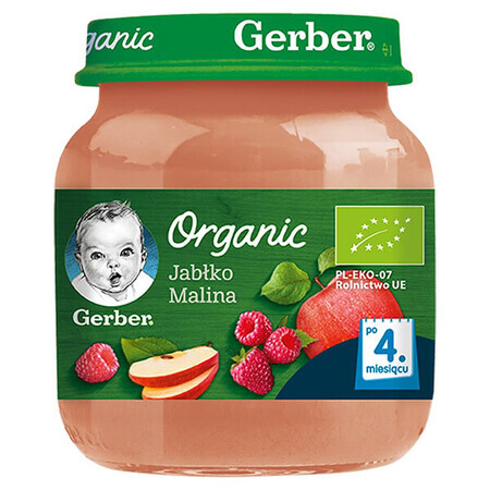 Gerber Organic, Desert, măr zmeură, după 4 luni, 125 g