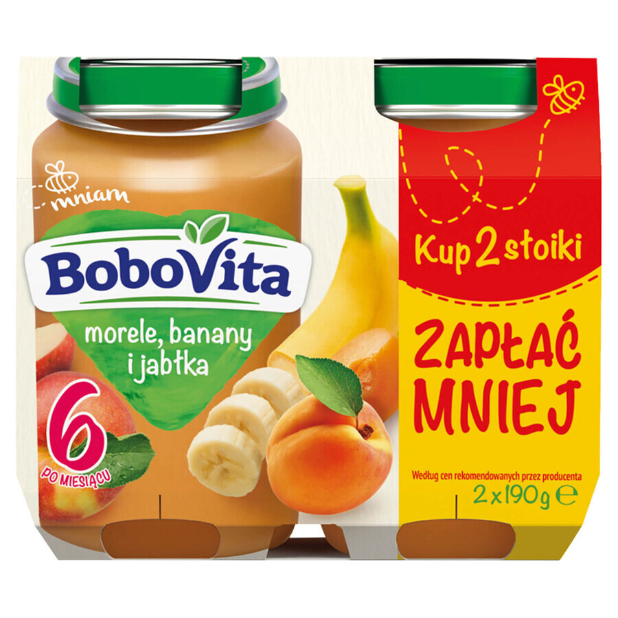 BoboVita Desert, caise, banane, mere, după 6 luni, 2 x 190 g