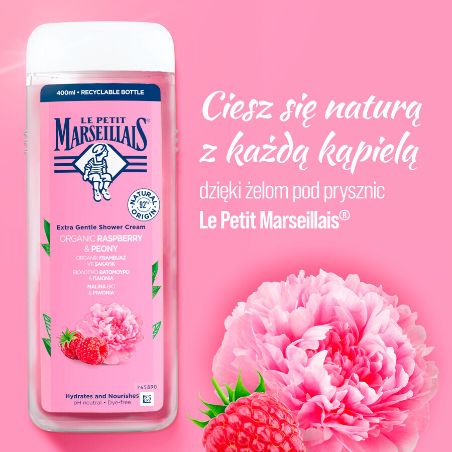 Le Petit Marseillais, gel de duș, zmeură și bujor, 400 ml