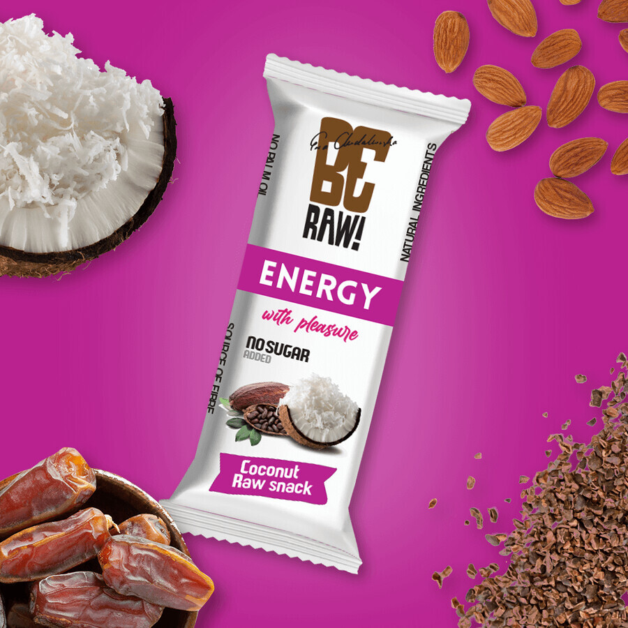 BeRaw! Energy Raw Snack, baton energetic, cacao crudă, nucă de cocos, 40 g