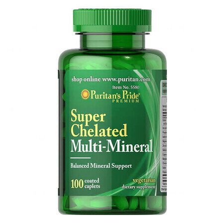 Puritans Pride Super Chelated Multi-Mineral, minerale multi chelate, 100 capsule acoperite