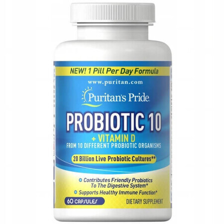 Puritan's Pride Probiotic 10 + vitamina D, 60 capsule