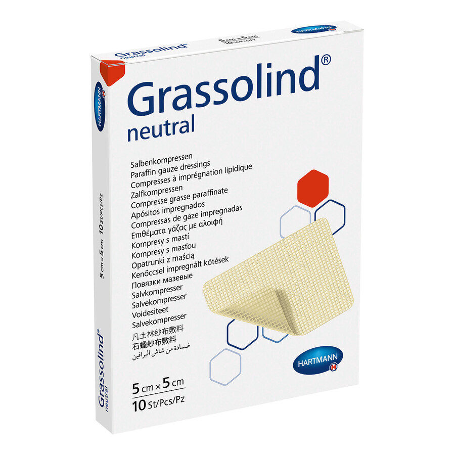 Grassolind Neutru, pansament unguent, steril, 5 cm x 5 cm, 10 bucăți