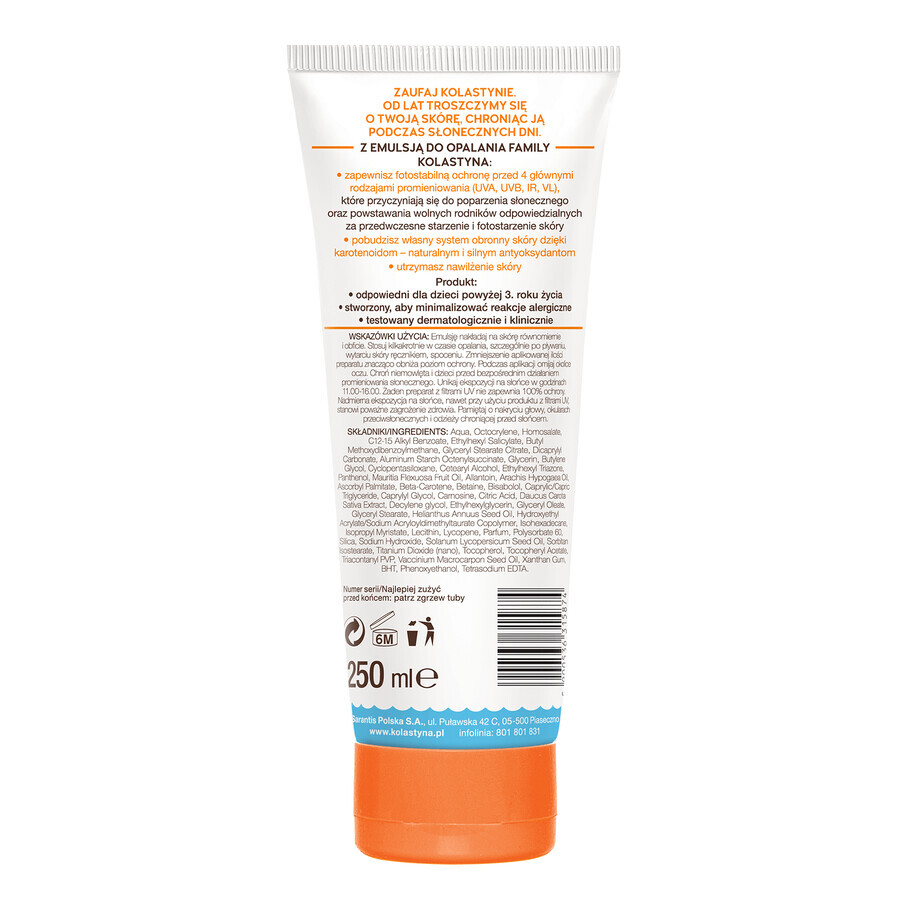 Kolastyna Family, Sonnenschutzemulsion, für Kinder und Erwachsene, SPF 30, 250 ml