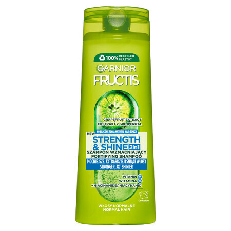 Garnier Fructis Strength and Shine, șampon de întărire 2 în 1 pentru păr normal, 400 ml