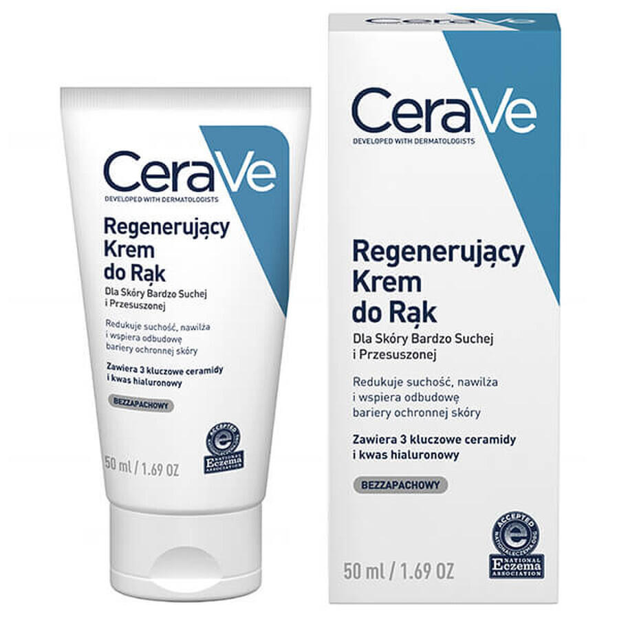 CeraVe, cremă de mâini regenerantă cu ceramide, piele foarte uscată și deshidratată, 50 ml