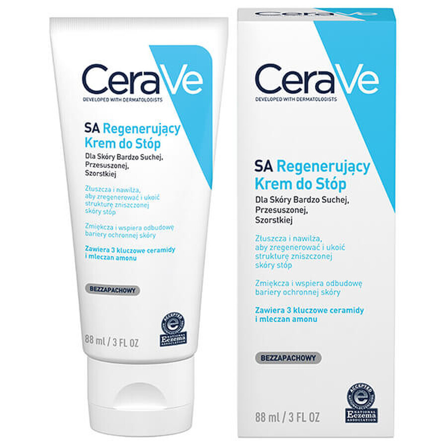 CeraVe SA, cremă regenerantă pentru picioare cu ceramide, piele uscată și foarte uscată, 88 ml