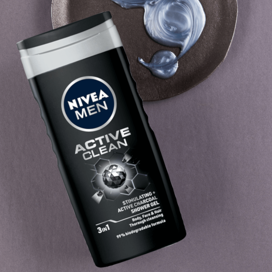 Nivea Men, Gel de duș 3 în 1 pentru față, corp și păr, Active Clean, 250 ml