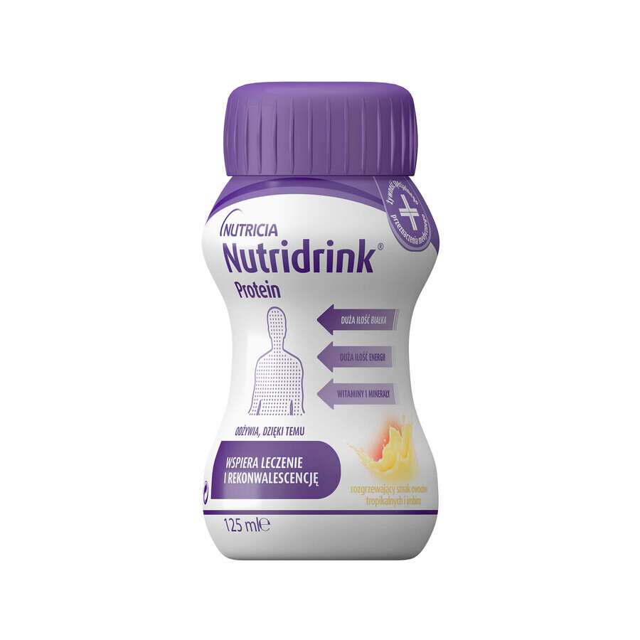 Nutridrink Protein, nutriente, riscaldante al gusto di frutta tropicale e zenzero, 4 x 125 ml