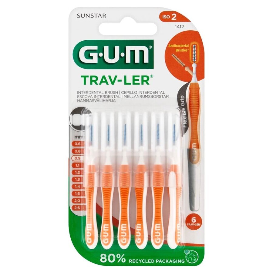 Sunstar Gum Trav-Ler, perie de spațiu interdentar, 0,9 mm, 6 bucăți