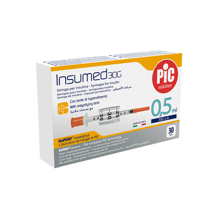 Pic Solution Insumed, seringi de insulină 0,50 ml, 30G x 8 mm, 30 bucăți