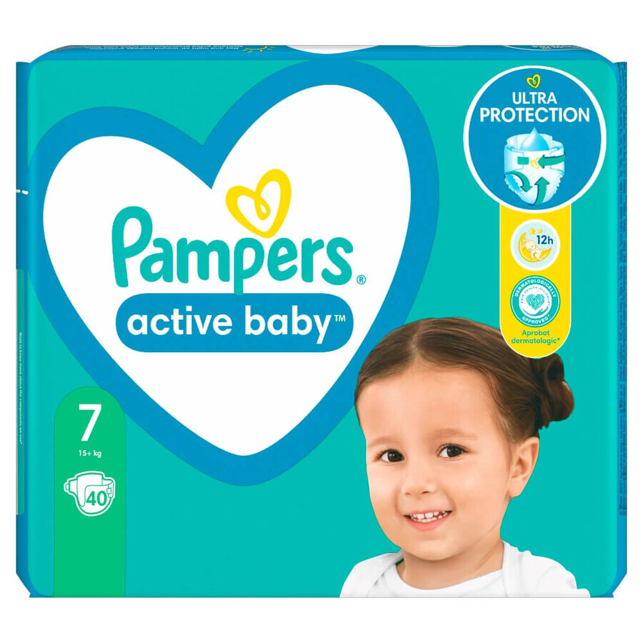 Pampers Active Baby, diapers, size 7, 15+ kg, 40 pcs