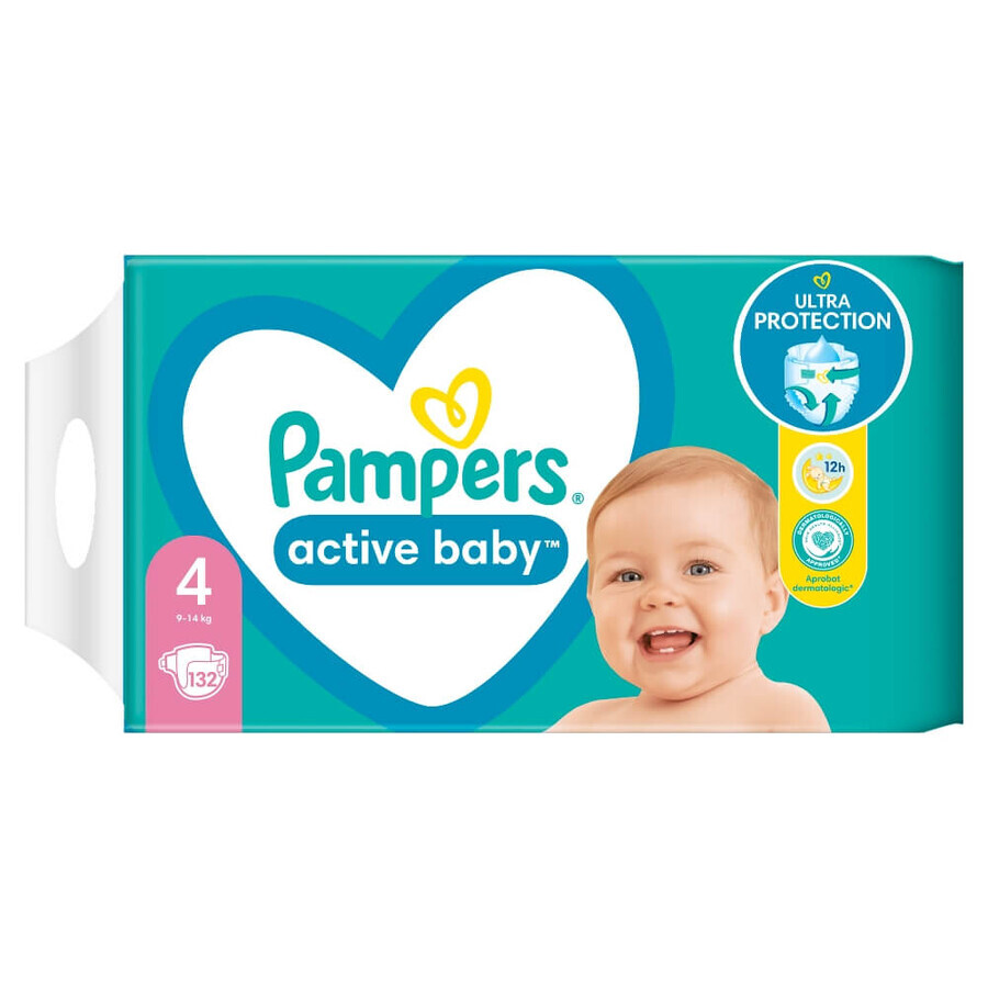 Pampers Active Baby, couches, taille 4, 9-14 kg, 132 pcs