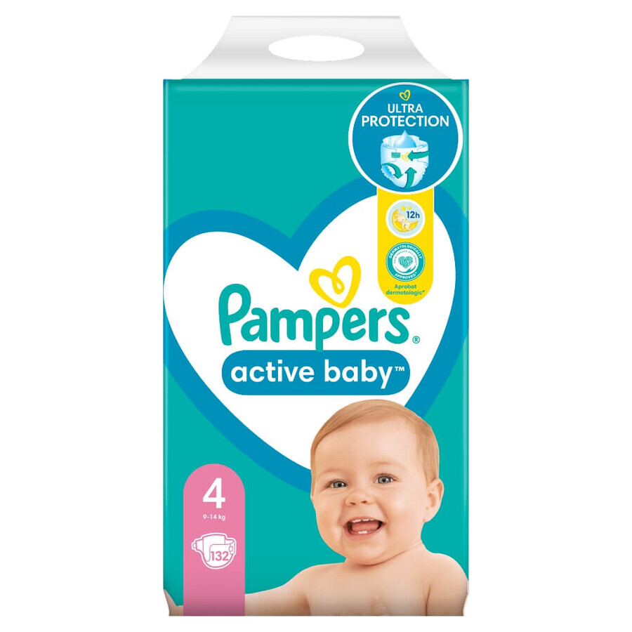 Pampers Active Baby, couches, taille 4, 9-14 kg, 132 pcs