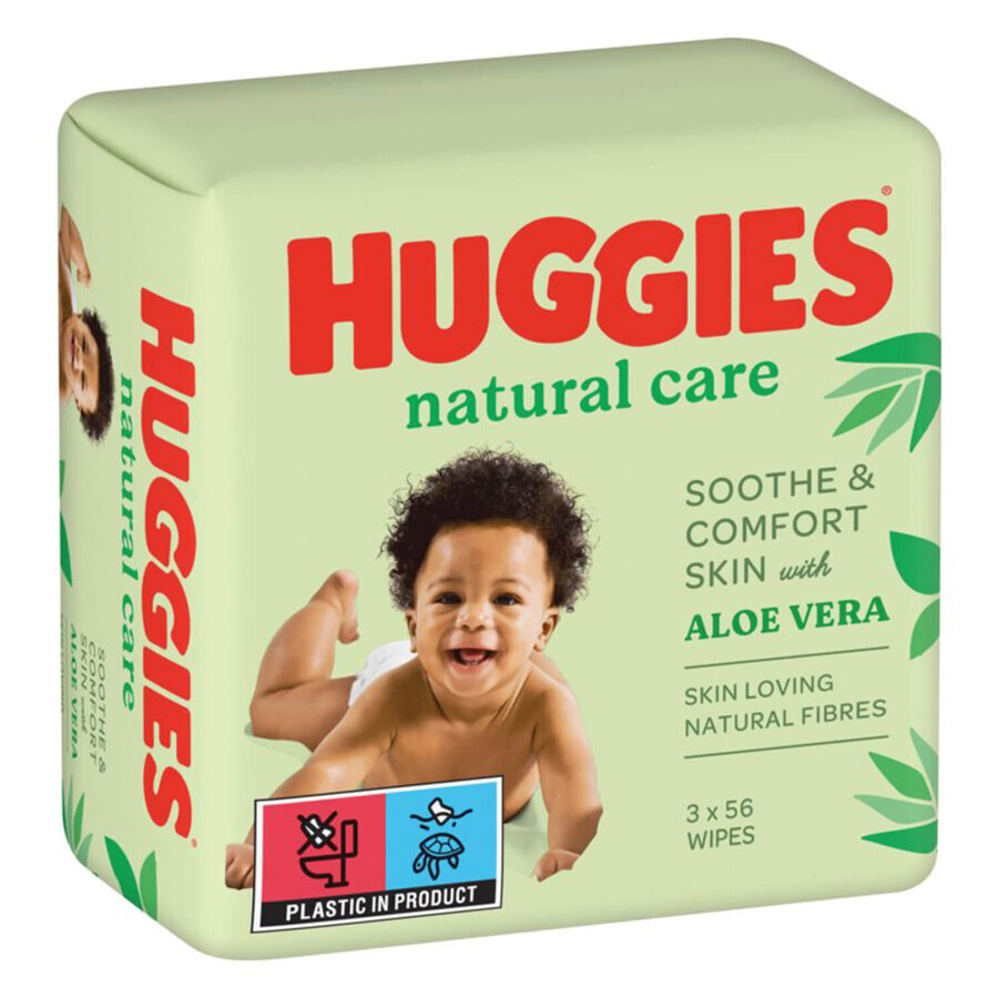 Huggies Natural Care, șervețele umede, 3 x 56 bucăți